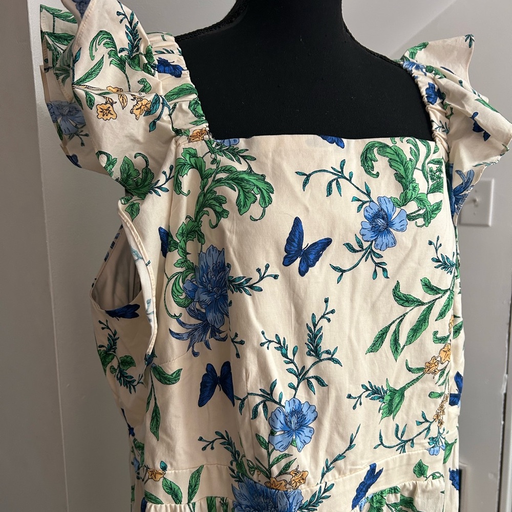 London Times Cream and Blue Floral Maxi Dress